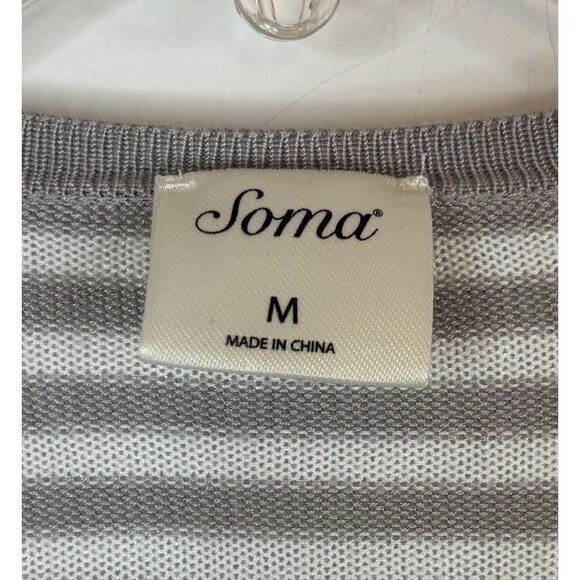 SOMA Open Front Long Cardigan Duster Women Medium Gray Stripe Lightweight Preppy - Picture 3 of 9